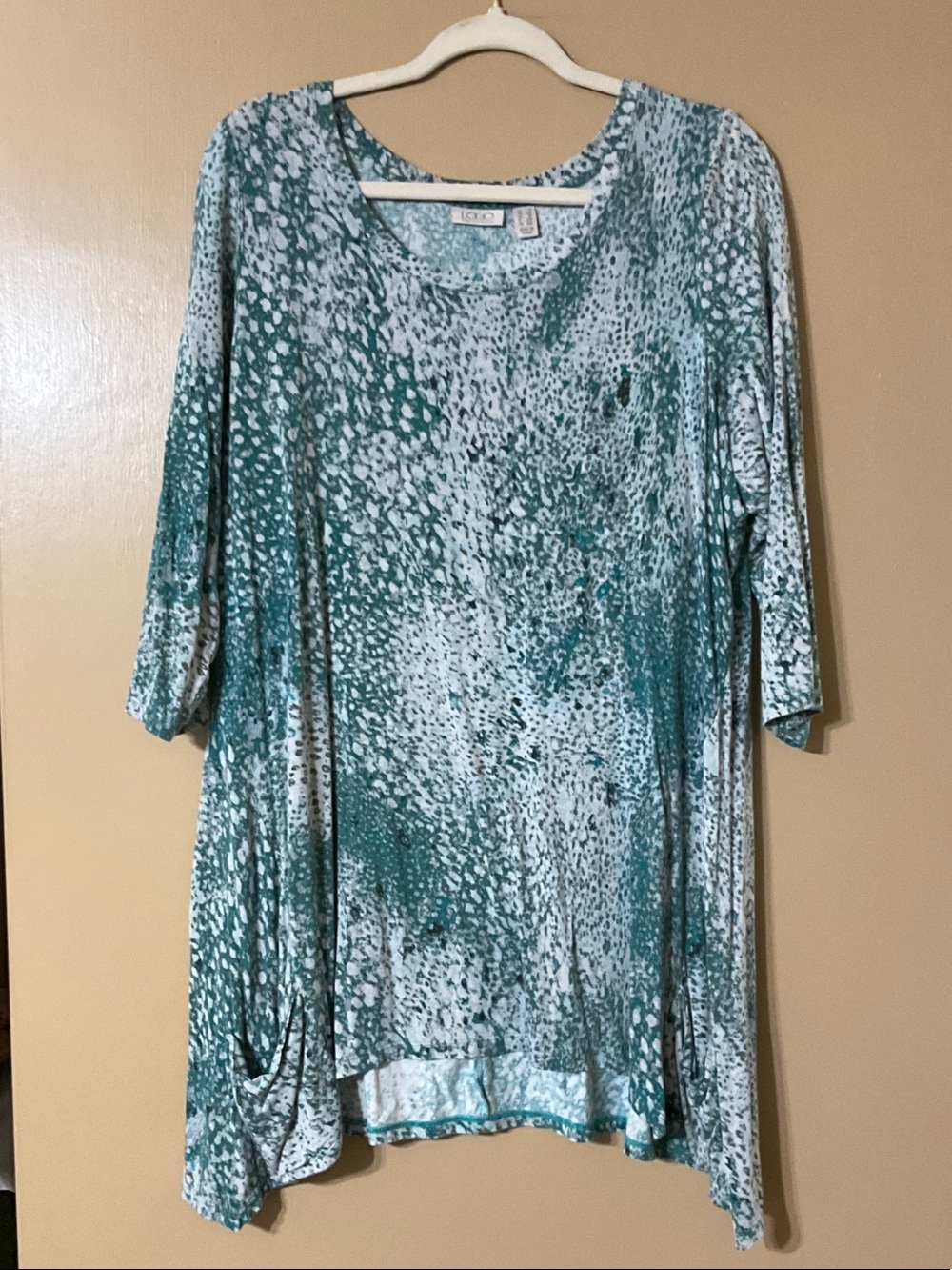 LOGO by Lori Goldstein Aqua Green & Gray  Abstract Print Tunic